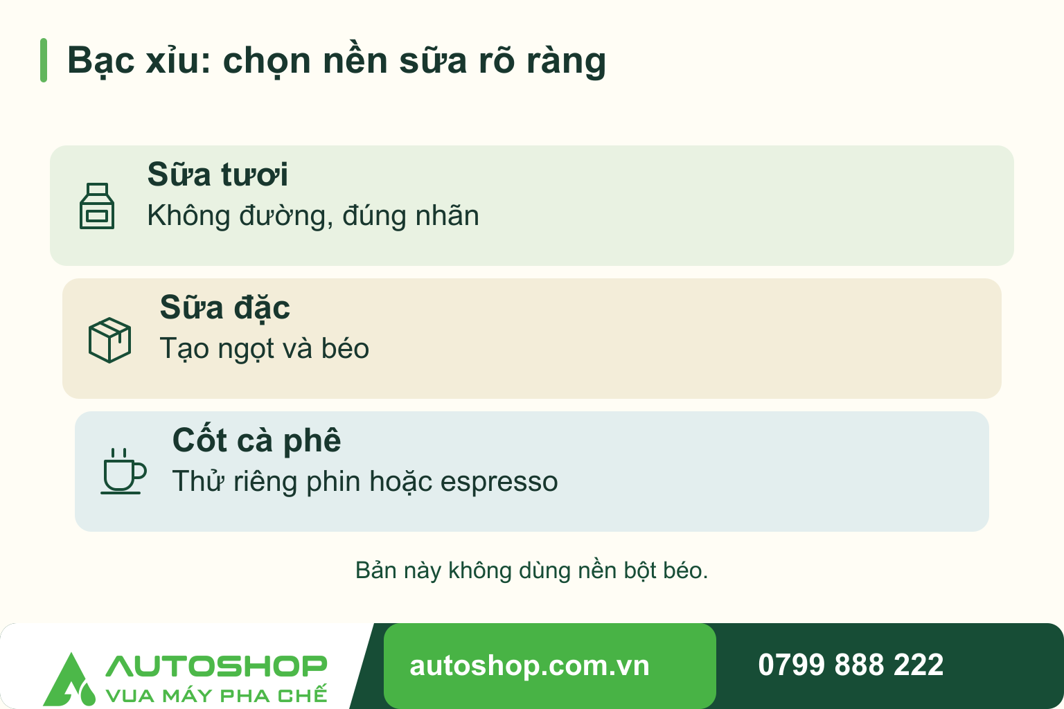 Công thức bạc xỉu kinh doanh: rõ vị sữa, thơm cà phê, dễ pha lại