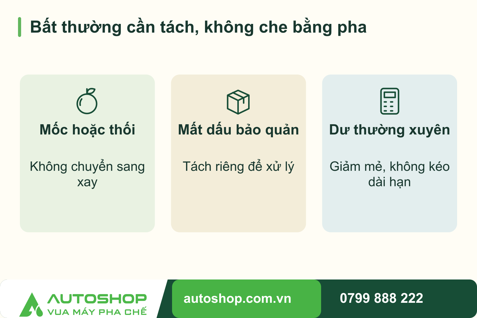 Sơ đồ bất thường cần tách, không che bằng pha, phân nhánh theo tình huống: mốc hoặc thối, mất dấu bảo quản, dư thường xuyên.
