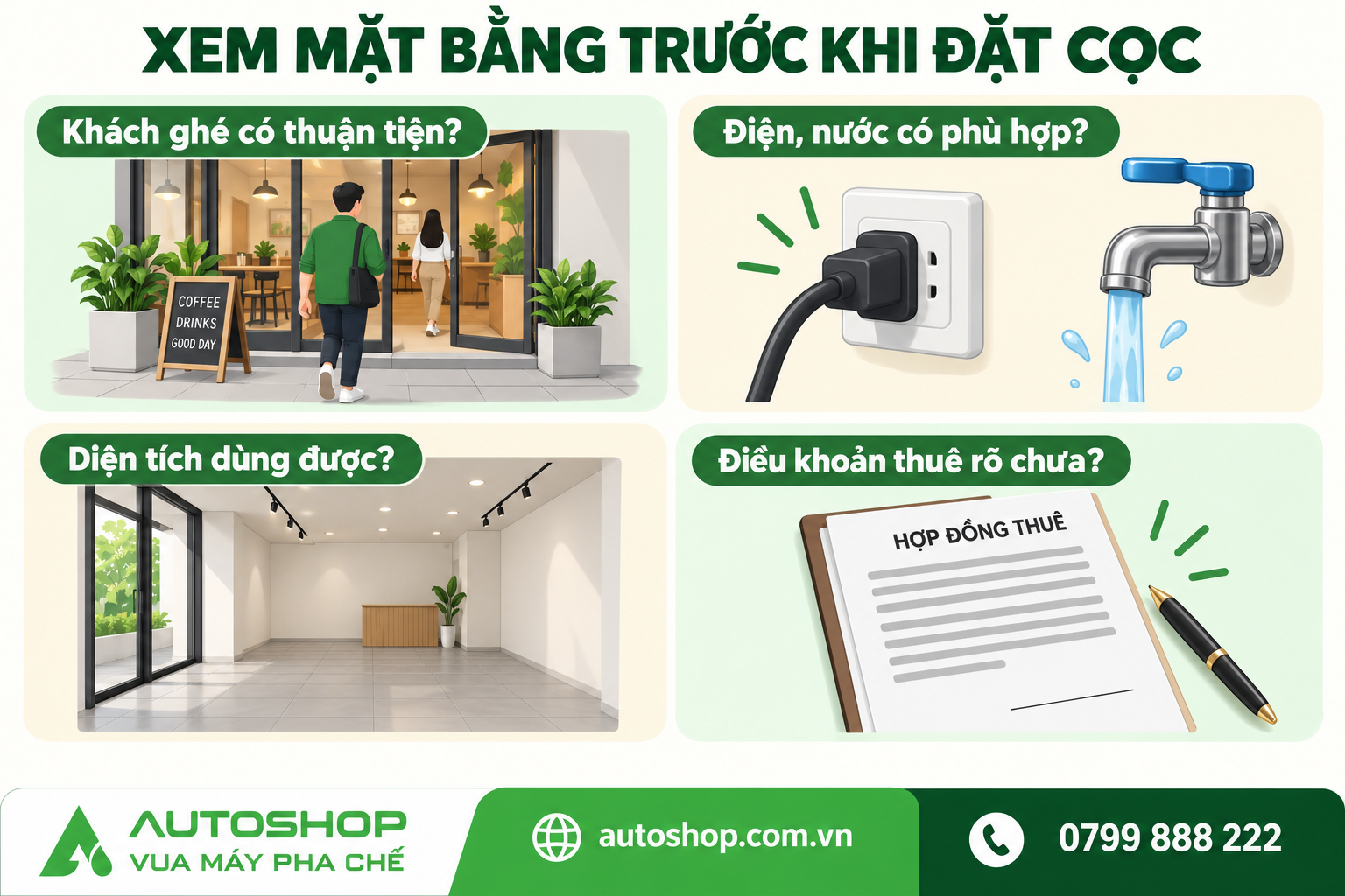 Những yếu tố cần xem xét khi khảo sát mặt bằng quán cà phê.