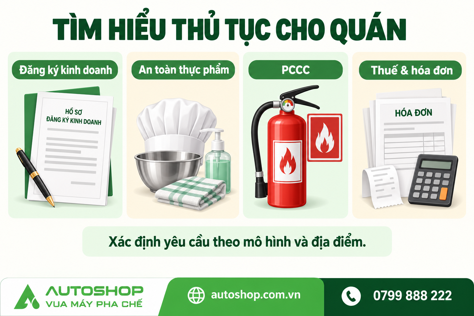 Các nhóm thủ tục cần tìm hiểu theo mô hình và địa điểm cụ thể, không phải danh sách giấy phép mặc định.