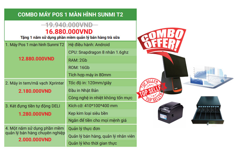 Combo POS Sunmi T2 2 màn hình